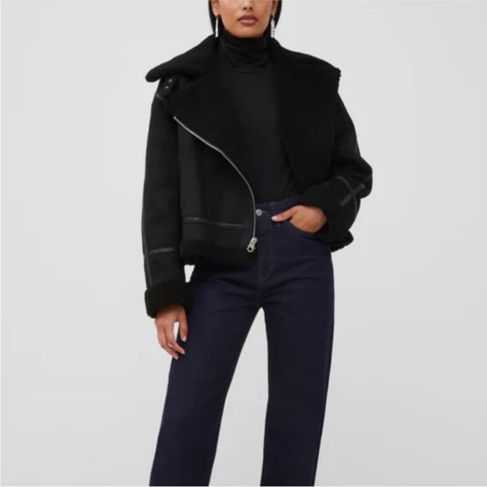 NWOT French Connection Black Aviator Faux Shearling Aviator Jacket.